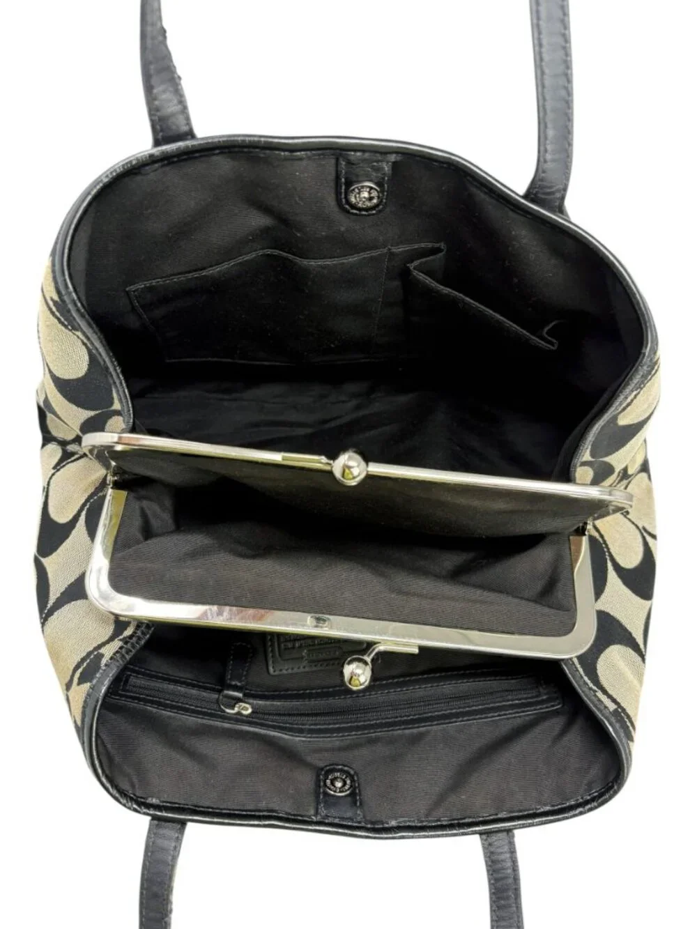 Coach F13533 Signature Stripe Framed Carryall Tote Shoulder Bag